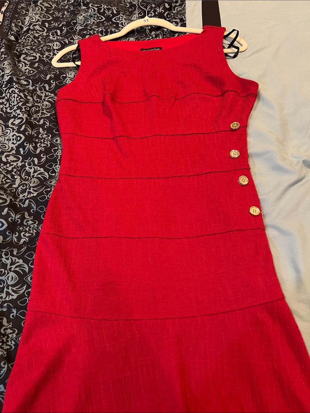 Enfocus Studio Red Sleeveless Midi Dress with Gold Buttons - Picture 7 of 7